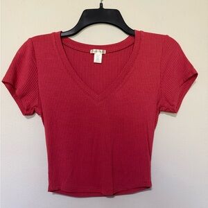 Bozzolo Ribbed V-Neck Crop Top - Red